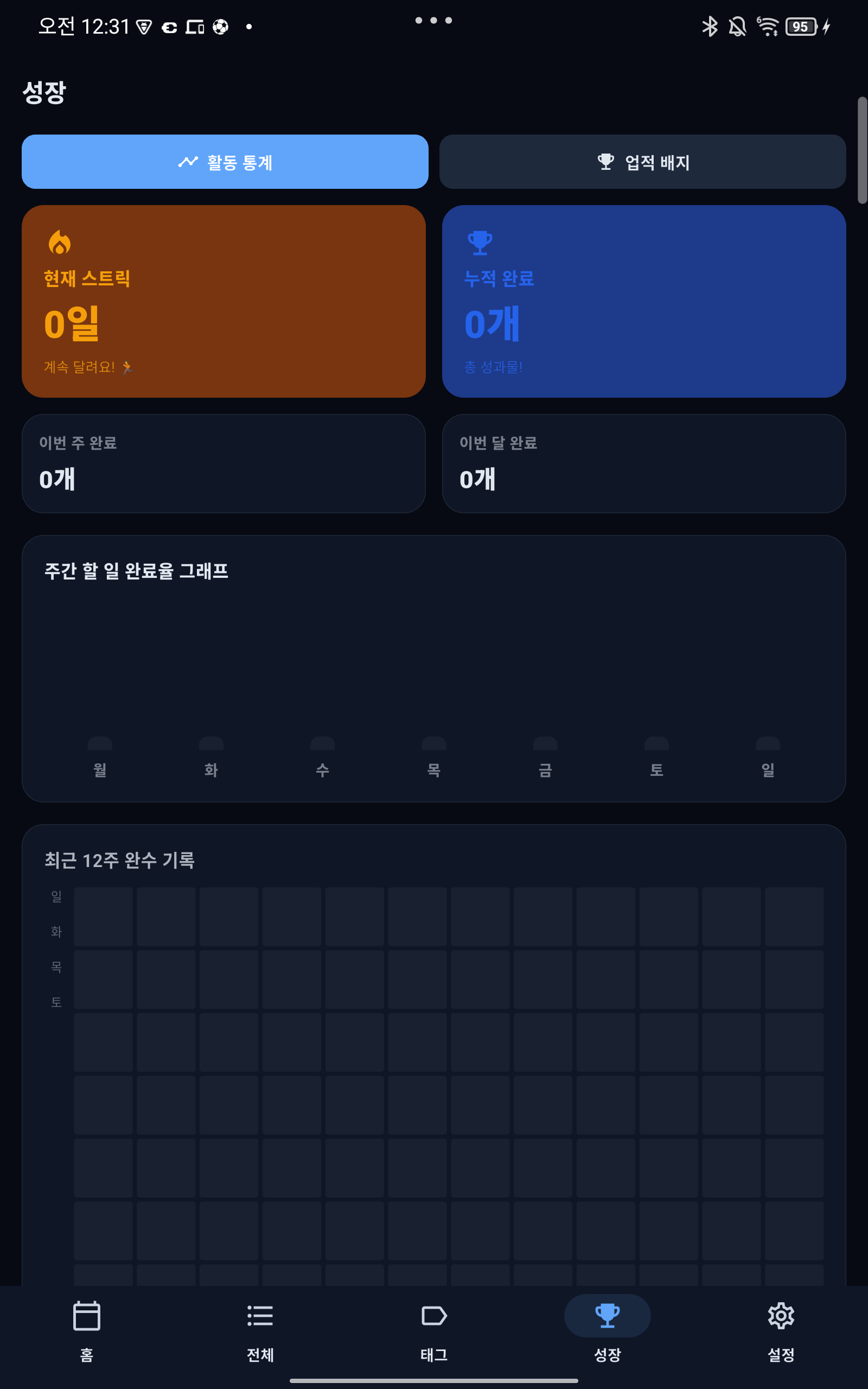 성장 / 통계 / 업적